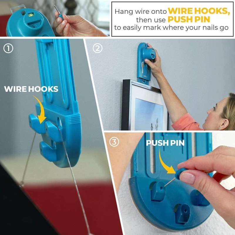 Drillpro All-in-One Picture Hanging Leveling Tool for Sawtooth Wire Picture Hangers with Hardware Ca