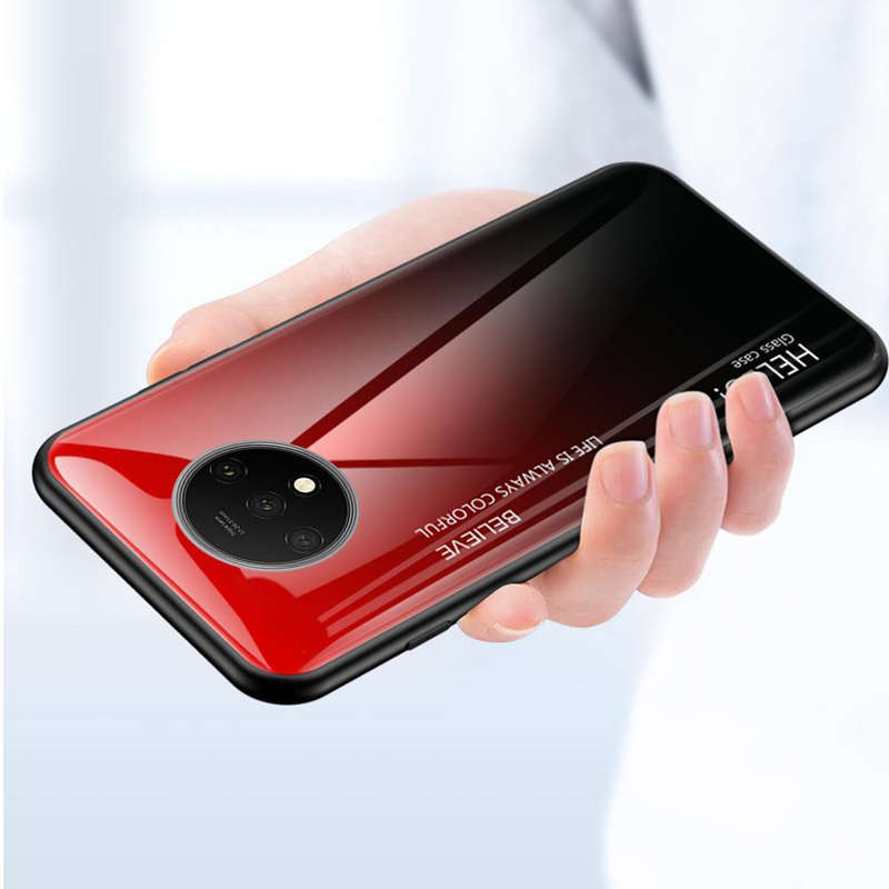 Bakeey OnePlus 7T Case Gradient Color Anti-scratch Shockproof Tempered Glass Protective Case