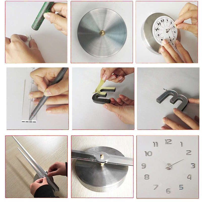 K Govender - Large 3D Number Mirror Wall Sticker Wall Clock - Silver