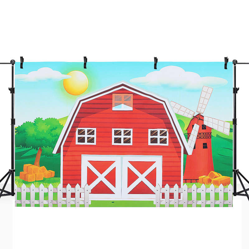 Photography Backgrounds Photo Studio Props Cartoon Red Farm Animals Birthday Party Backdro (SIZE. L)