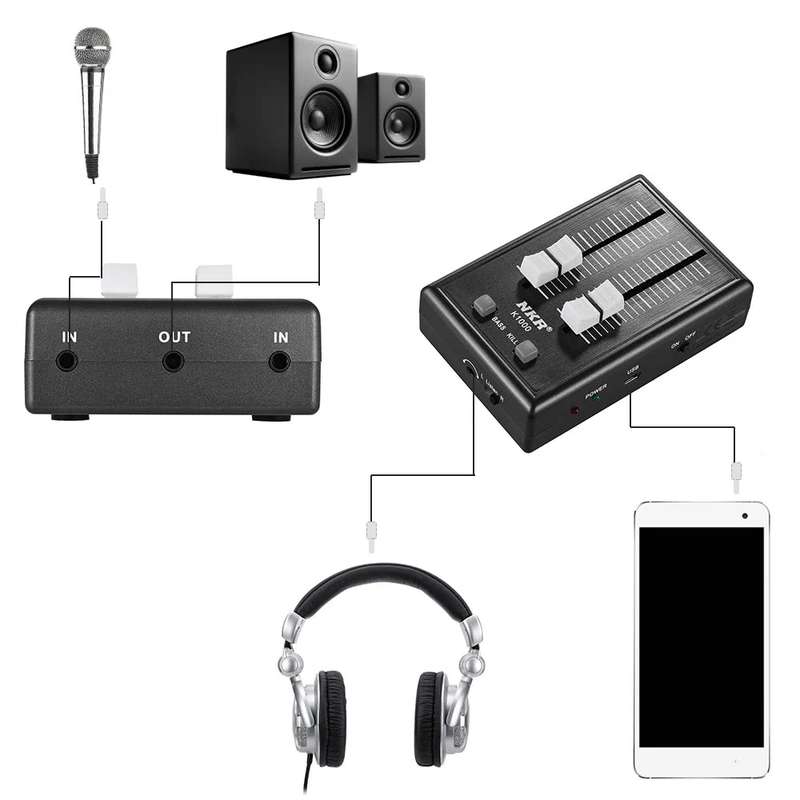 COKYIS K1000 Audio Sound Mixer Mini Pocket Mixer Mini Mobile Phone Mixer (Color&Plug White&US Plug)