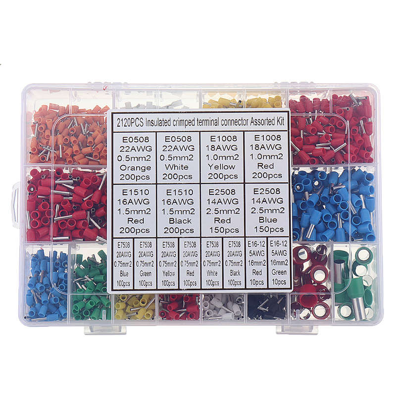 Aemedy 2120pcs Insulated Cord Pin End Terminals Tin-Plated Copper Crimp Connector Ferrules Kit Set F