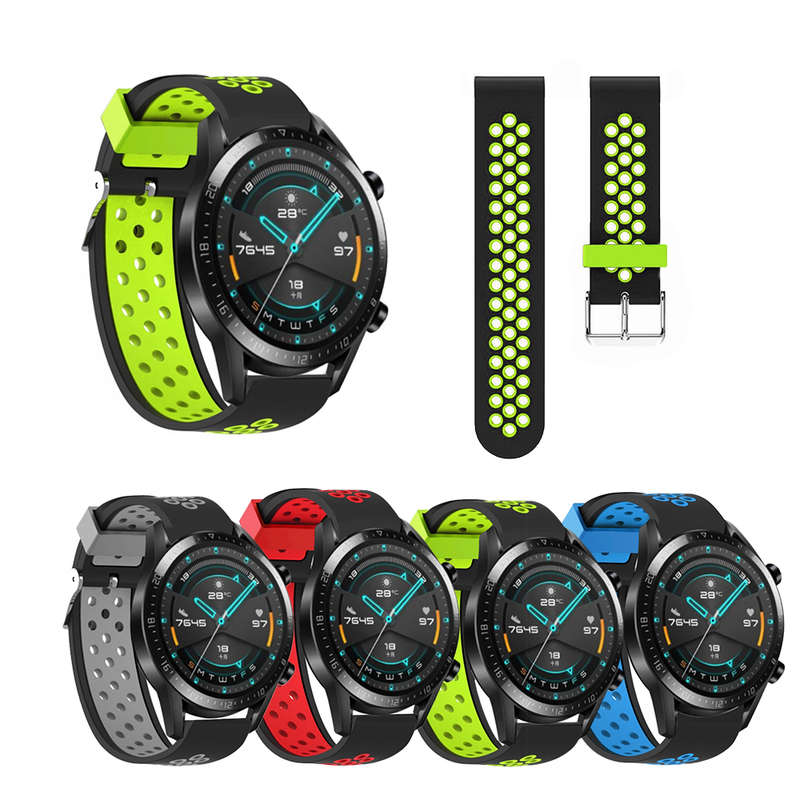 Bakeey 22MM Colorful Silicone Watch Band For Huawei Watch GT 2 46MM Version (Color Black+Green)