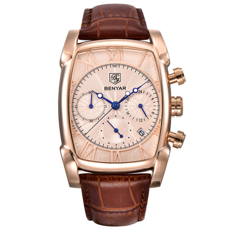 BENYAR 5113M Business Men Watch 3ATM Waterproof Date Display Leather Strap Quartz Watch