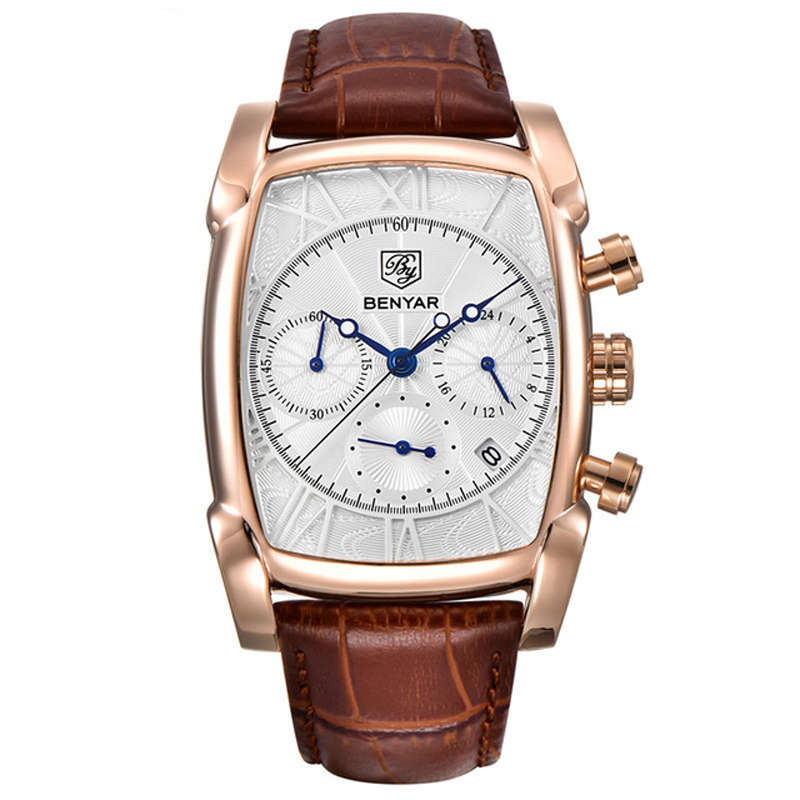BENYAR 5113M Business Men Watch 3ATM Waterproof Date Display Leather Strap Quartz Watch