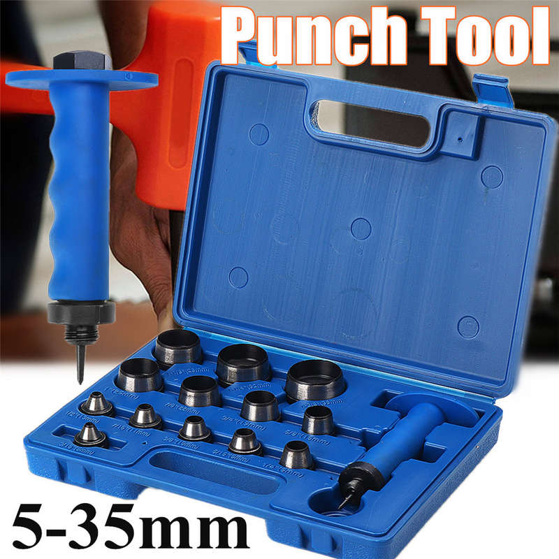 14pcs 5mm to 35mm Heavy Duty Leather Rubber Hollow Punches Set Hole Punch Tools