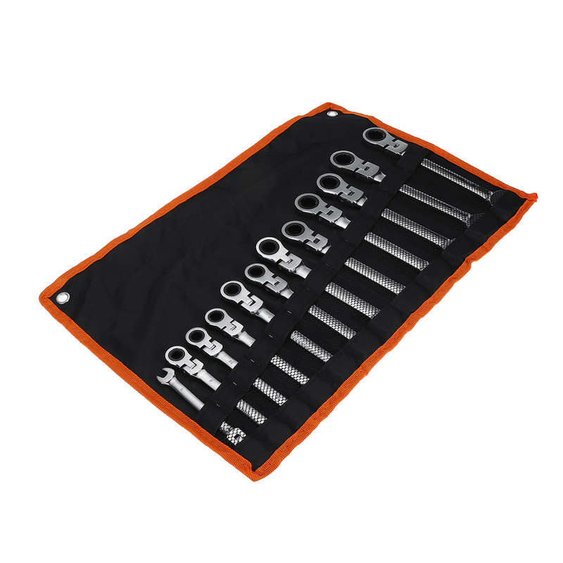 12Pcs Flex Head Ratcheting Wrench Set 8-19mm Metric Combination Spanner