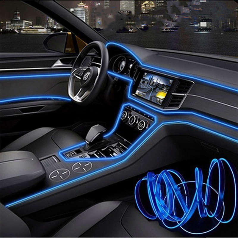 1M Flexible Neon EL Wire Light Atmosphere Car Strips Lamp Interior Decoration Strips Lighting + DC12
