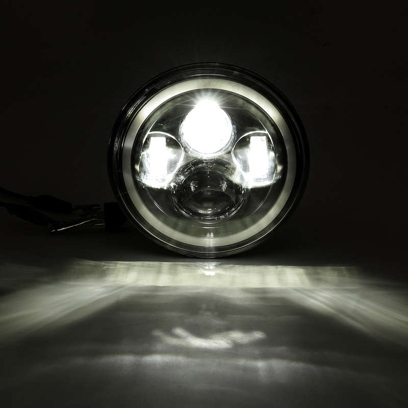 7'' 75W 6000K DRL Amber Halo Angle Eyes Projector LED Round Headlights Hi/Lo