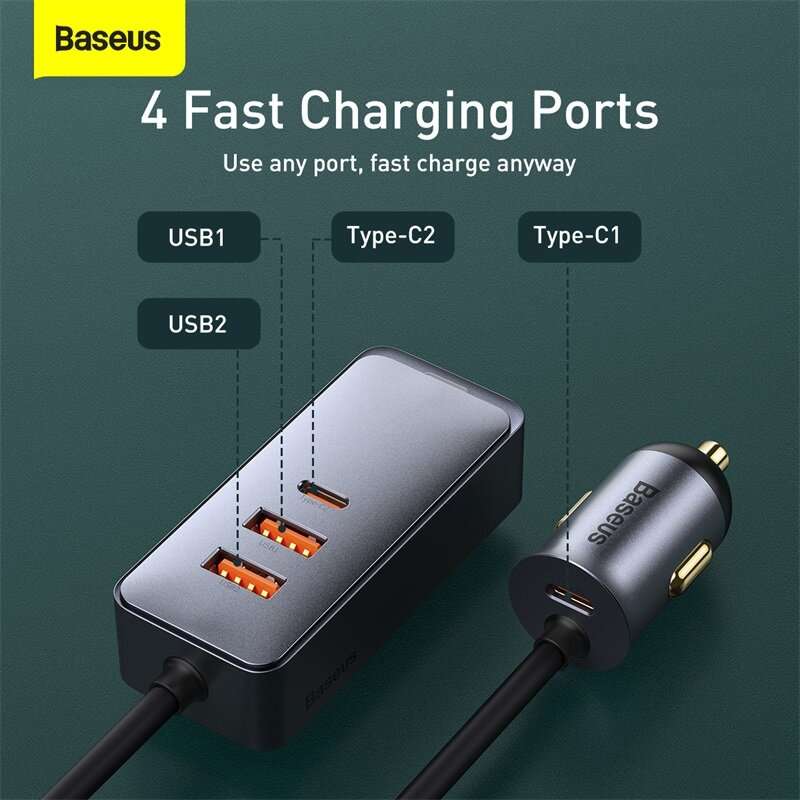 Baseus 120W Lighter Splitter QC 3.0 PD 3.0 USB Car Charger PD 20W Quick Charging For Iphone Car USB