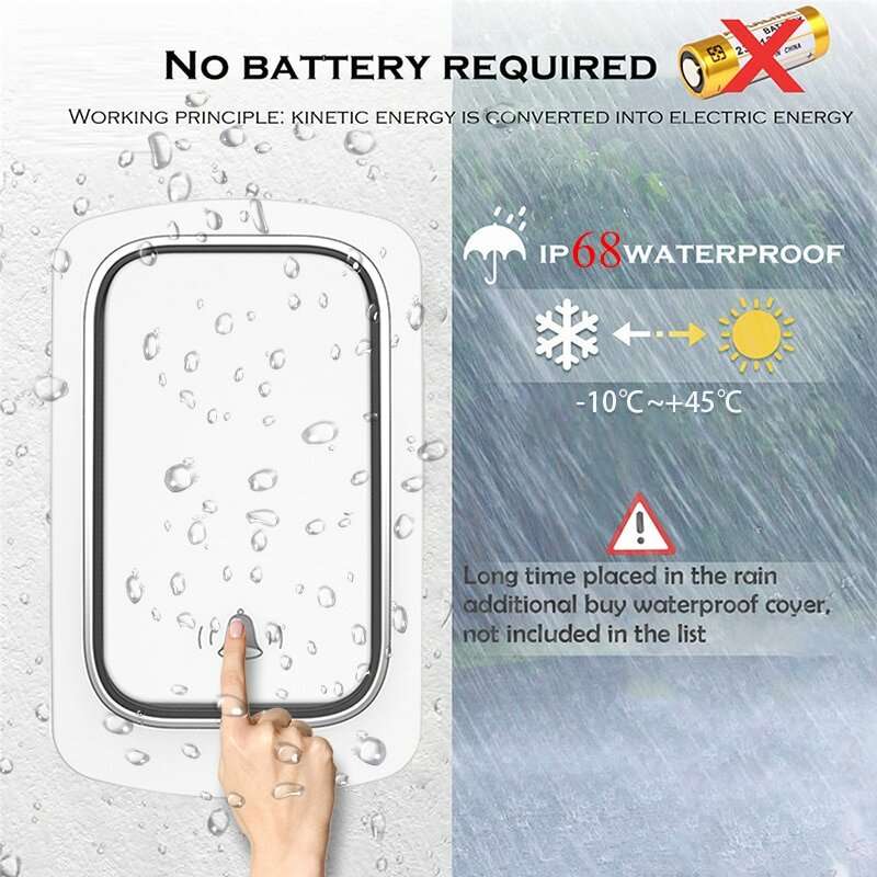 1 to 1 Home Wireless Doorbell IP68 Waterproof 38 Kinds Ringtones 4-level Volume Adjustable EU Plug S