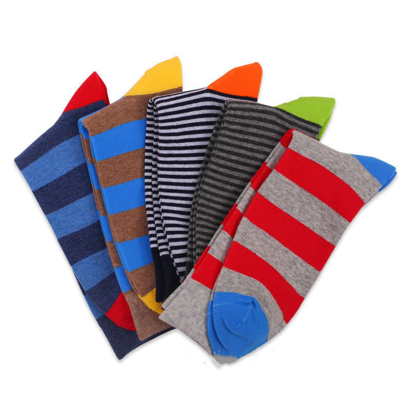 5 Pairs Men's Dress Long Tube Cotton Socks Striped Big Plus Size One Size 43-49 Street Hip-hop Skate