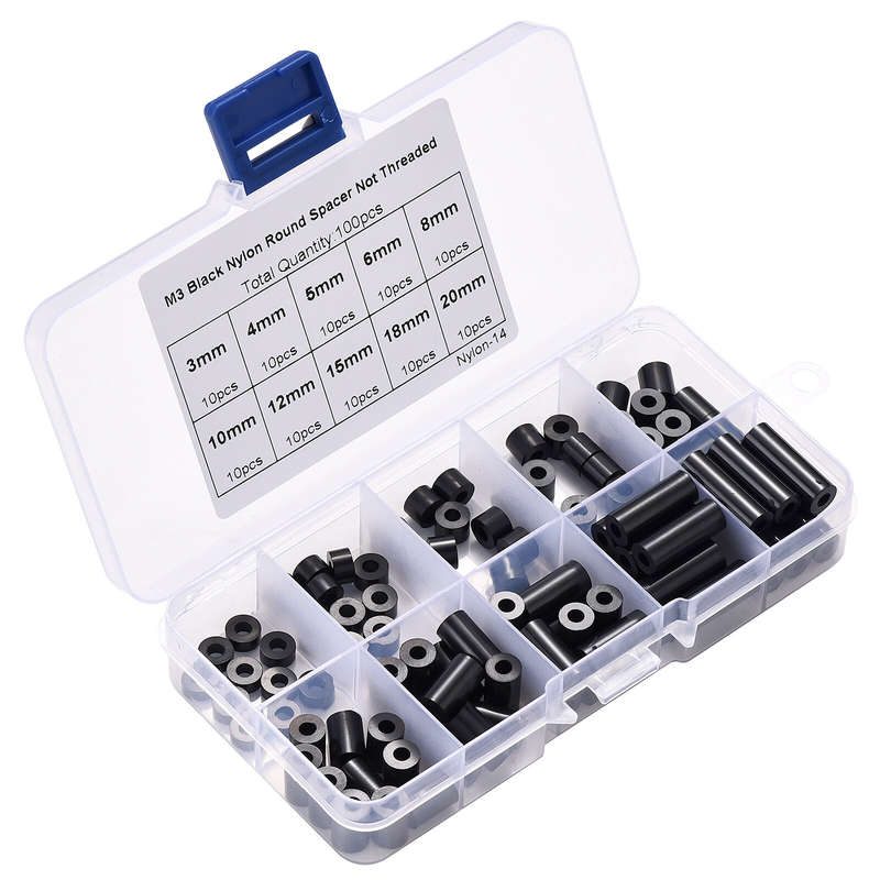 100pcs M3 Nylon Round ABS Metric Spacer Insulation Plastic Standoff Not Threaded for Screw Assortmen