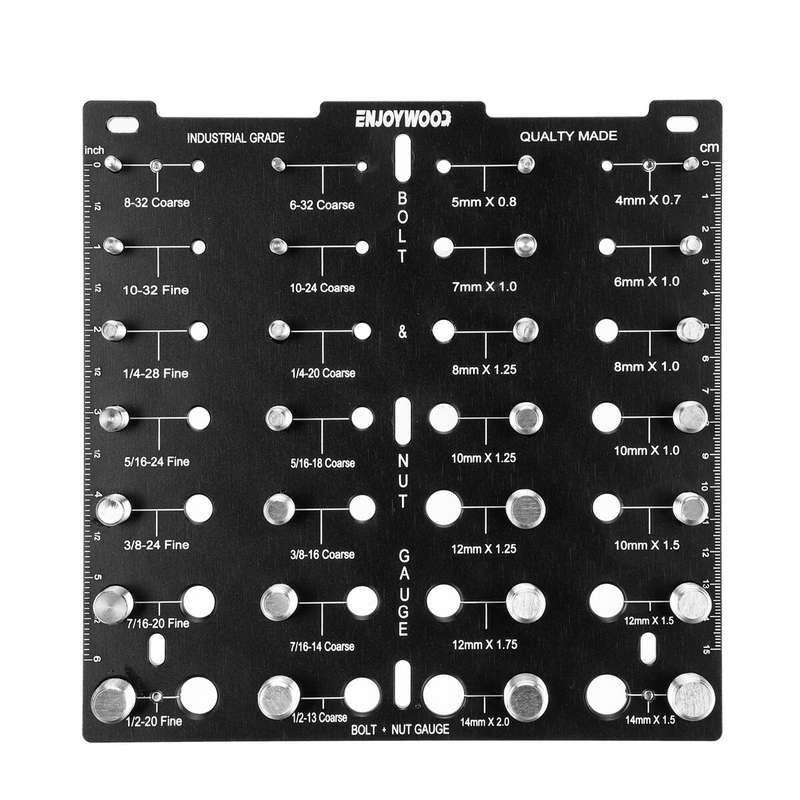 ENJOYWOOD 28 Thread Nut & Bolt Checker With Gloves Durable Aluminum Alloy Gauge for Metric and Imper