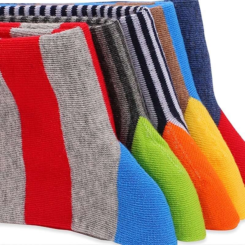 5 Pairs Men's Dress Long Tube Cotton Socks Striped Big Plus Size One Size 43-49 Street Hip-hop Skate