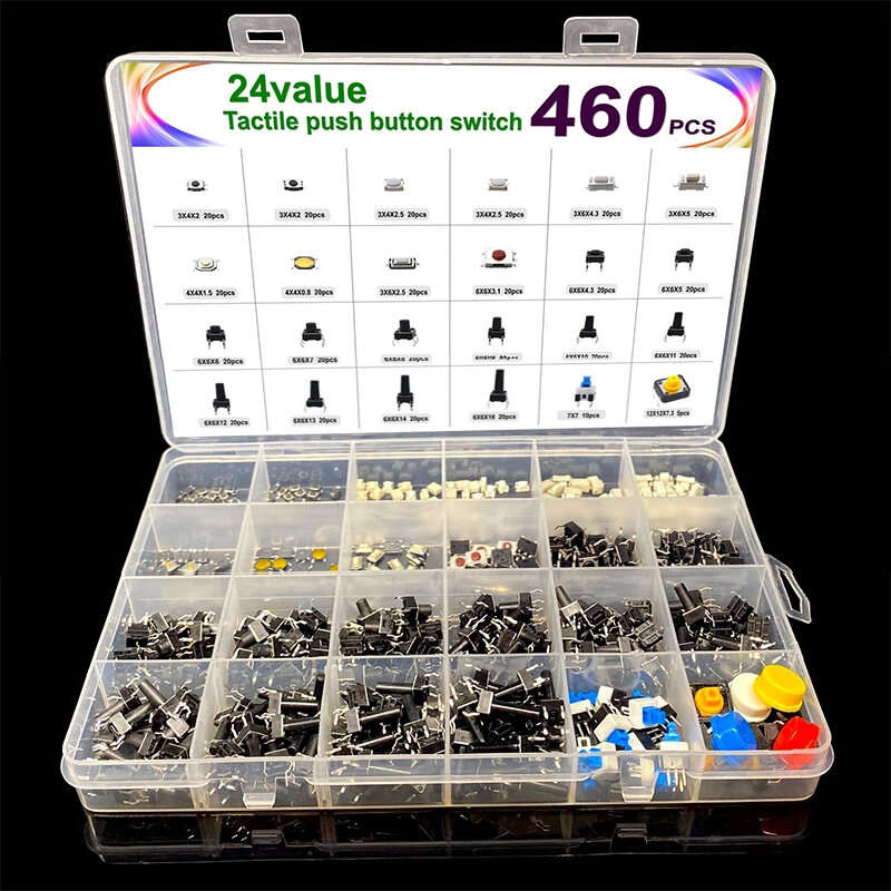 460PCS Tact Switch Push Button Switch Micro Switch For Car Remot/TV/Toys/Home Use Button Caps Kit
