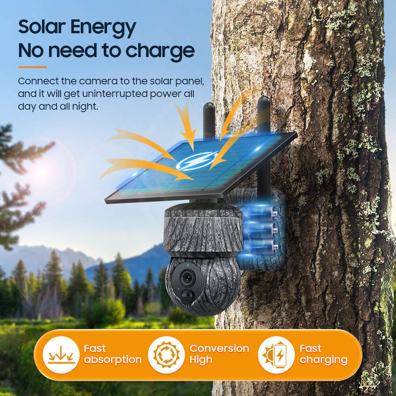 SECTEC 3MP WIFI Wireless PTZ Solar Camera with Solar Panel Two Way Audio Security Protection Outdoor