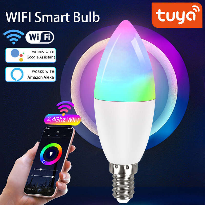 5W WiFi Smart Bulb E14 RGB+WW+CW Works With TUYA APP Alexa Compatible 2.4GHz Voice Control Energy Ef