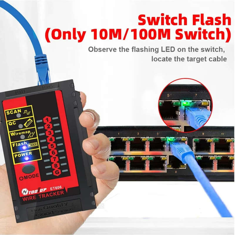 TOOLTOP ET606 Network Cable Tester POE Test 3KM Digital Cable Tracing Cross Short Circuit Checking C