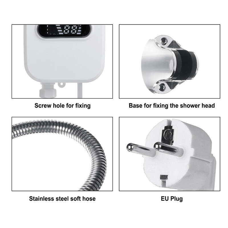 3500W 220V Mini Water Heater Hot Electric Tankless Household Bathroom Faucet with Shower Head LCD Te