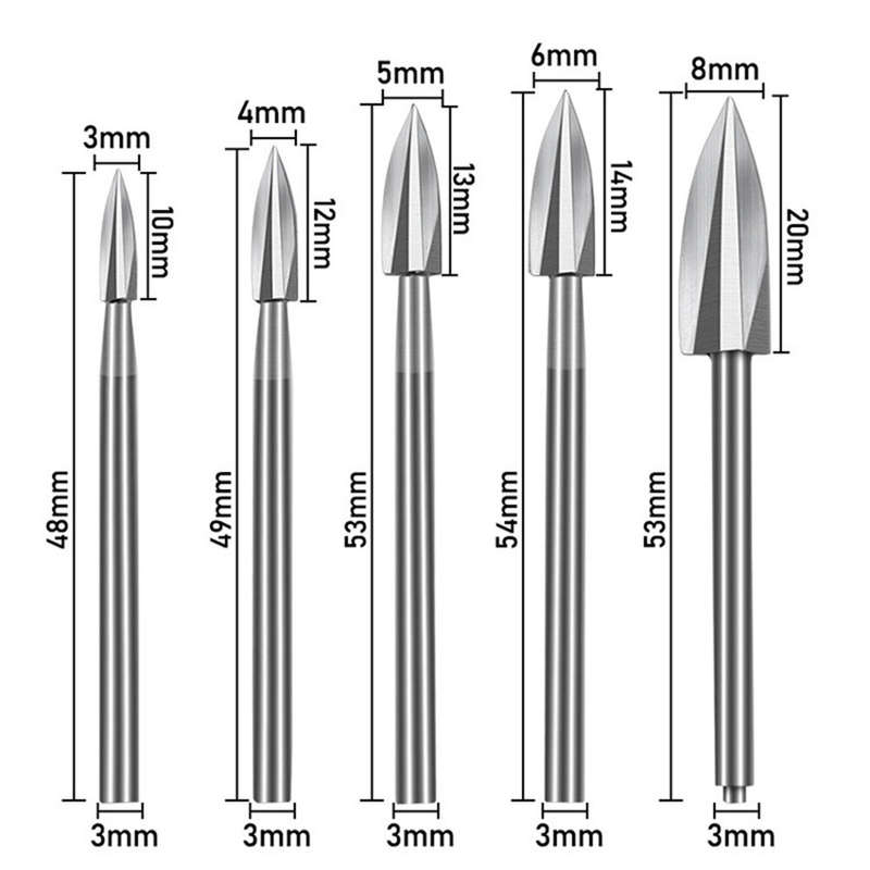 5Pcs Wood Carving Drill Bits HSS Engraving Drill Bit Set Solid Carbide Root Milling Grinder Burr Pre