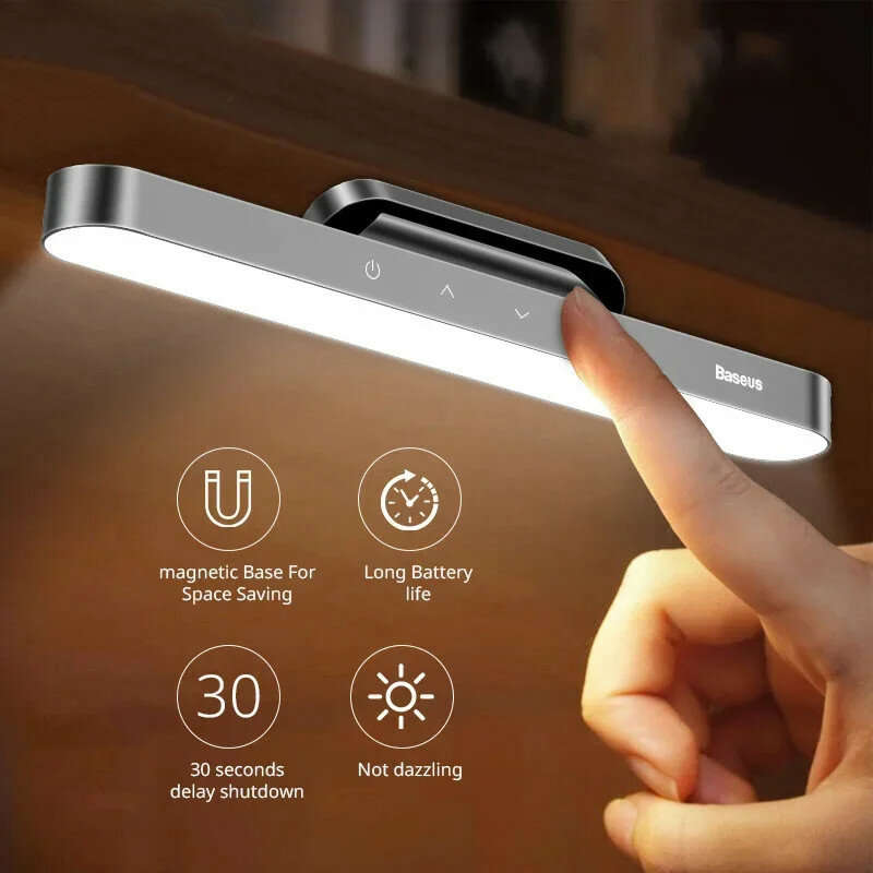 Baseus Night Light Hanging Magnetic LED Table Lamp Stepless Dimming Desk Lamp Rechargeable Cabinet L