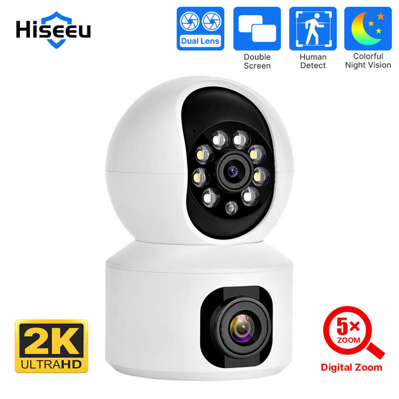 Hiseeu FH3C 2MP+2MP 1080P WiFi Baby Monitor PTZ 4MP Dual Lens Dual Screen Camera Indoor AI Tracking