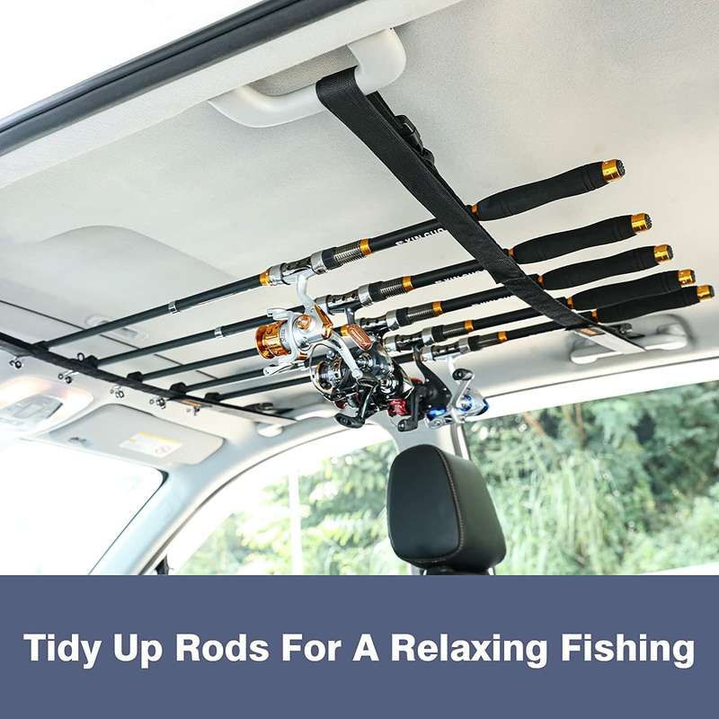 2x Vehicle Fishing Rod Rack Holder Straps Adjustable 30 to 54" Roof Fishing Pole Storage Carrier Bel