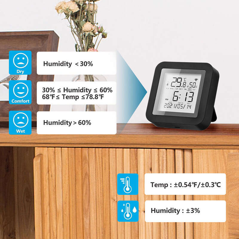 S09 Tuya Smart WiFi Universal IR Remote Temperature Humidity Sensor with Digital Display Screen for