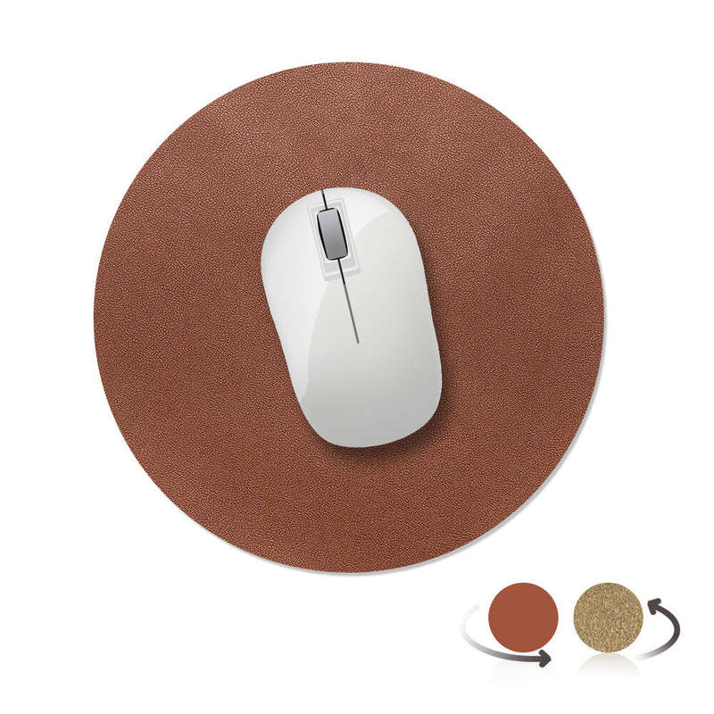 AtailorBird Round Mouse Pad PU Leather Natural Cork Protective Desk Mat Waterproof Non-Slip Double-s