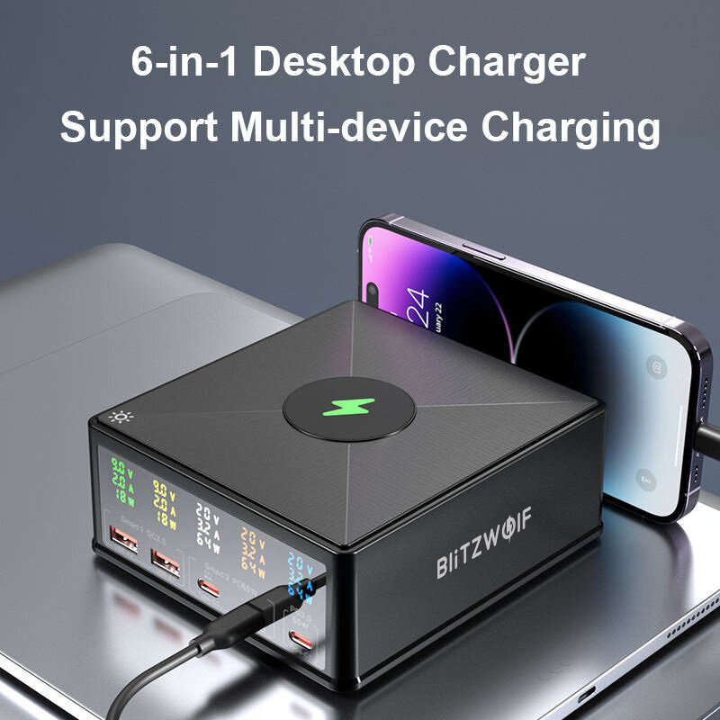 BlitzWolf 868H 160W 5-Port USB PD Desktop Charger Dual USB-A QC3.0+Dual PD65W Type-C+65W Type-C PD3.