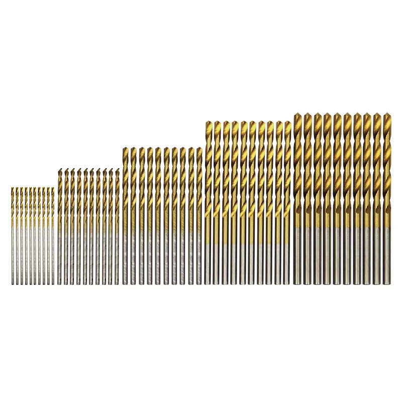 50PCS Titanium Plated Twist Drill Set 1-3mm Shank High Wear Resistance Small Drill Bits for Electric