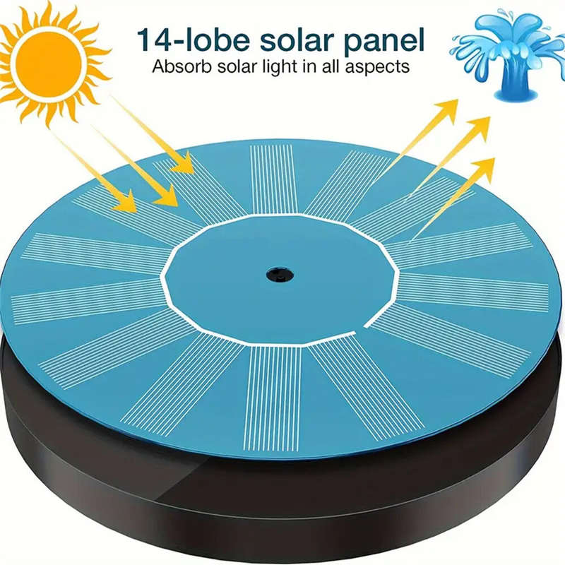 Solar Powered Mini Garden Pond Fountain Pump with 1.5W 7V Solar Panel High Lift 110cm Max Flow Rate