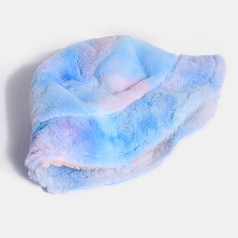 Unisex Rabbit Hair Color Gradient Rainbow Plush Warm All-match Casual Outdoor Bucket Hat