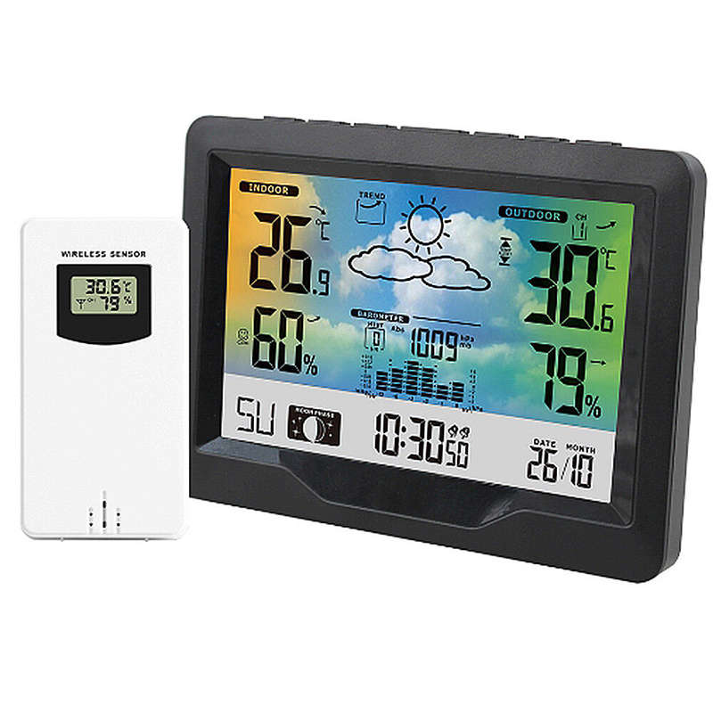 Wireless Weather Station Clock Digital Indoor Thermometer Hygrometer Meter 12H Air Pressure Record M