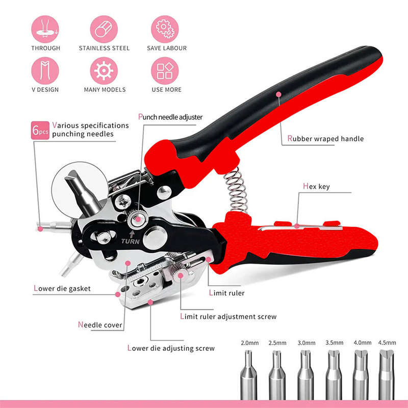 Multi-Size Hole Puncher 2/2.5/3/3.5/4/4.5mm Stainless Steel Professional Leather Punching Tool For D