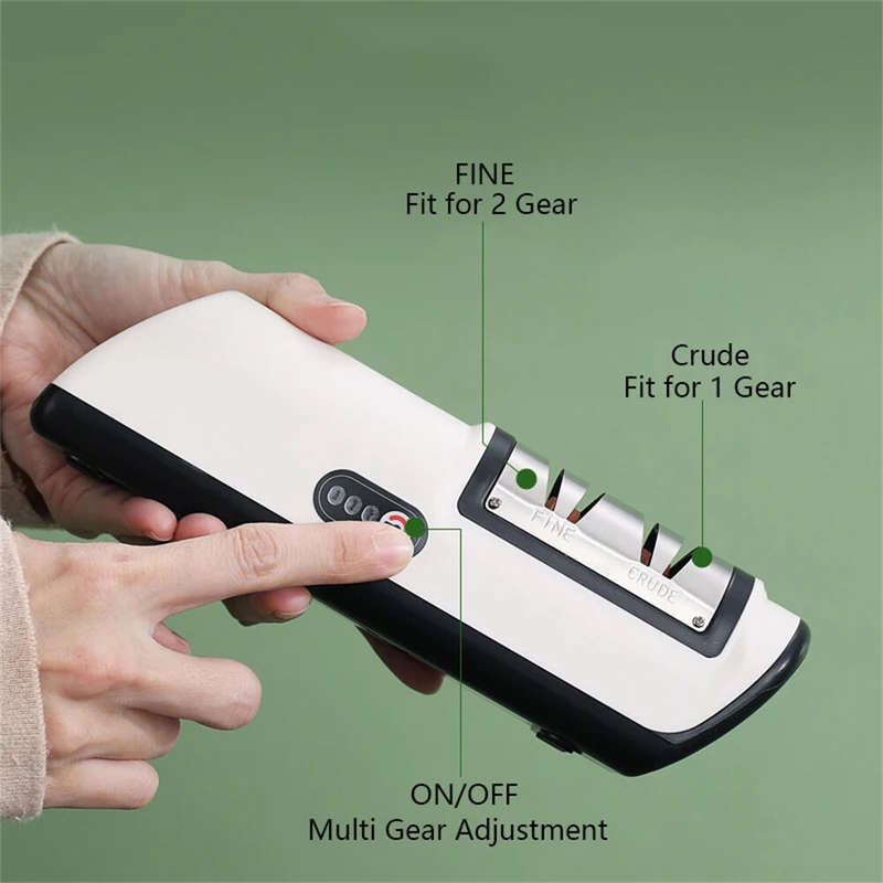 2-Stage Electric Knife Scissors Sharpener Professional Kitchen Sharpening Tool Built-in 2000mAh Batt