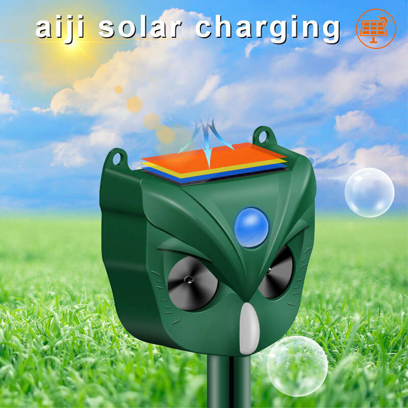 AGSIVO Solar Animal Repeller Ultrasonic Animal Repellent with PIR Motion Sensor and LED Flash Light