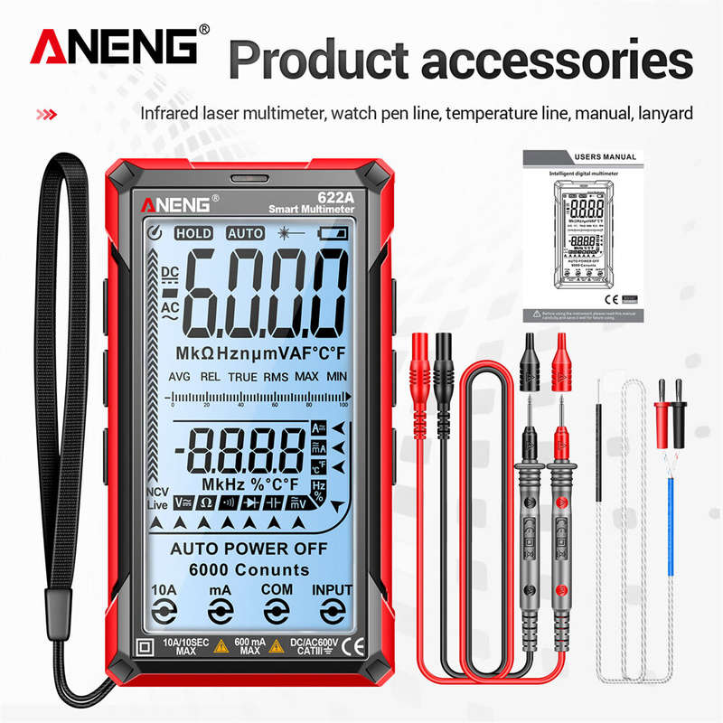 ANENG 622A Digital Smart Multimeter 10A Tester Meter Auto Range True RMS DC/AC 6000 Multitester With