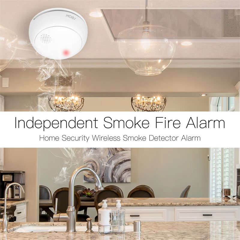 MOES Tuya ZigBe Smart Wireless Smoke Detector Fire 85dB Sound Alarm Siren Sensor Smart Safety Protec