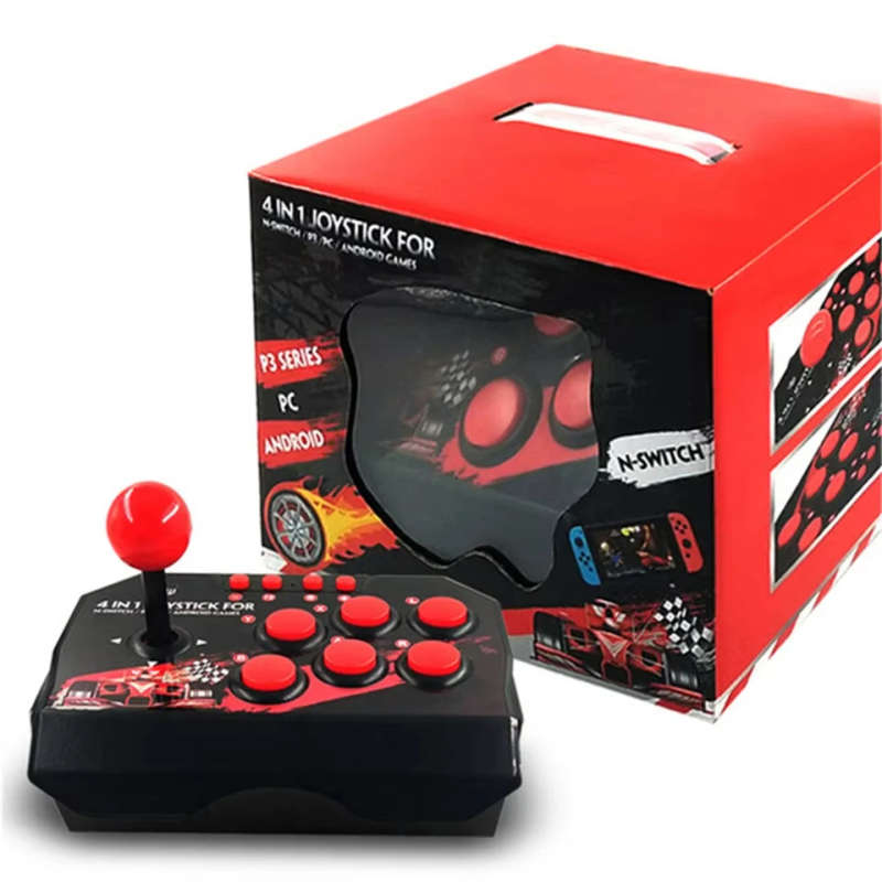 DATA FROG 4-in-1 Wired Arcade Joystick Gamepad Support Turbo Mode Fighting Stick Game Controller USB