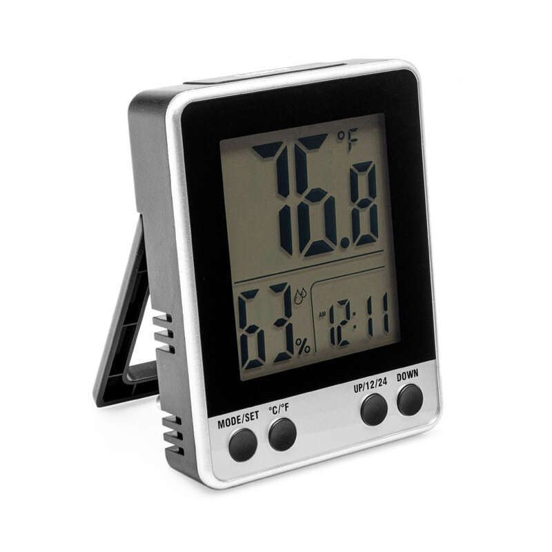 LCD Digital Electronic Temperature Humidity Meter Thermometer Hygrometer Alarm Clock 12/24hrs Displa