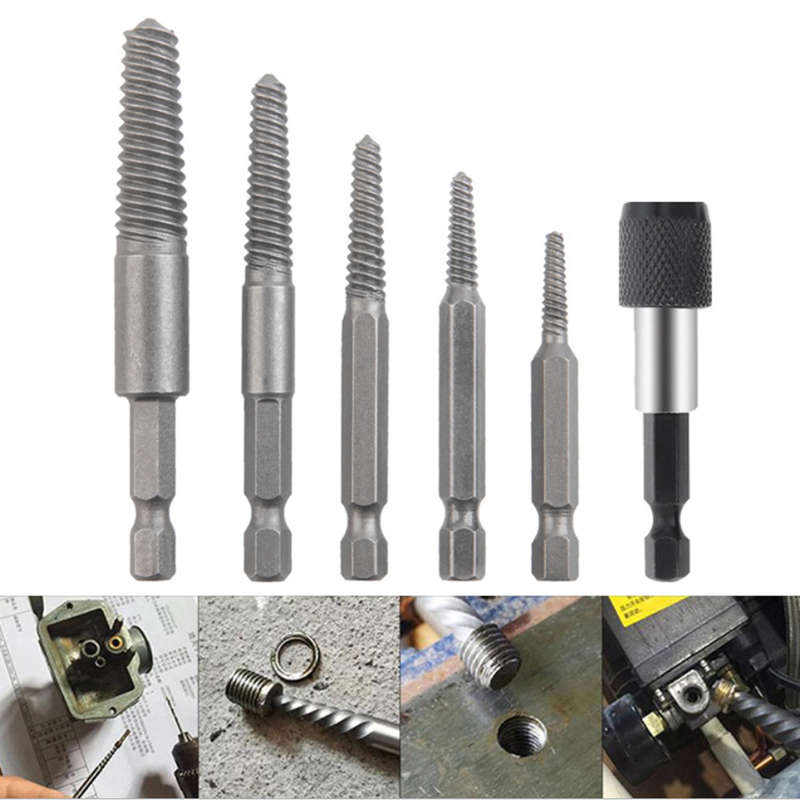 6pcs Bolt Remover Screw Extractor HSS Screw Remover Drill Bits with Hex Shank for Broken Damaged Bol