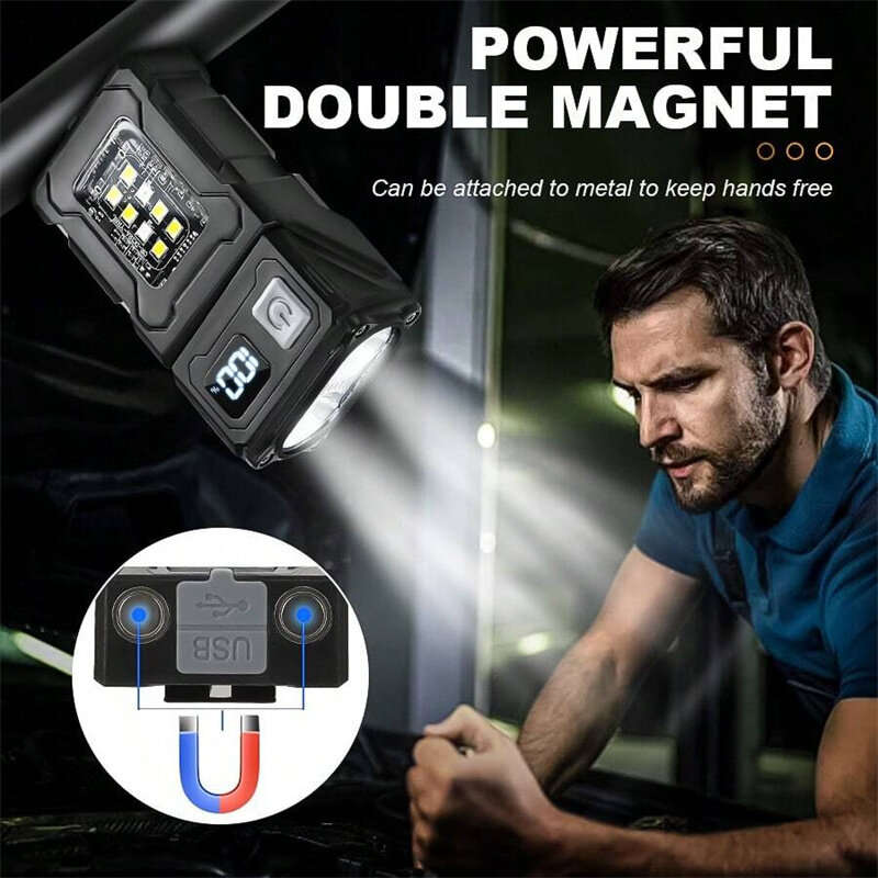 Mini Portable Keychain Light With Rotatable Head, Magnetic Base, Ideal For Repairing, Camping, Emerg