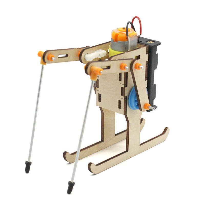 Wooden Ski Robot Model Assembly Kit DIY Children's Science Experiment Education Toy Student Technolo