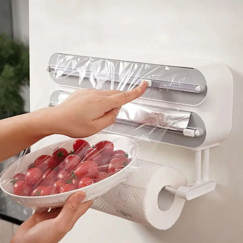 Creative Magnetic Wall-mounted Multifunctional Double-layer Plastic Wrap Cutter Baking Cutter Adjust