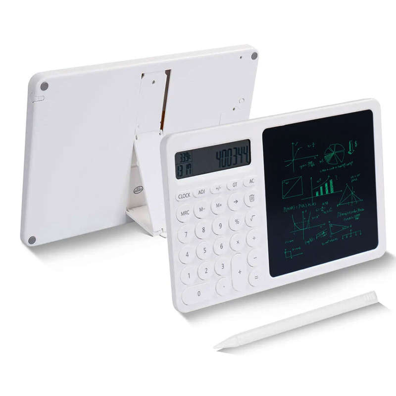 2 in1 Desktop Standing Calculator With LCD Writing Tablet Electronic Calendar Time Temperatures for