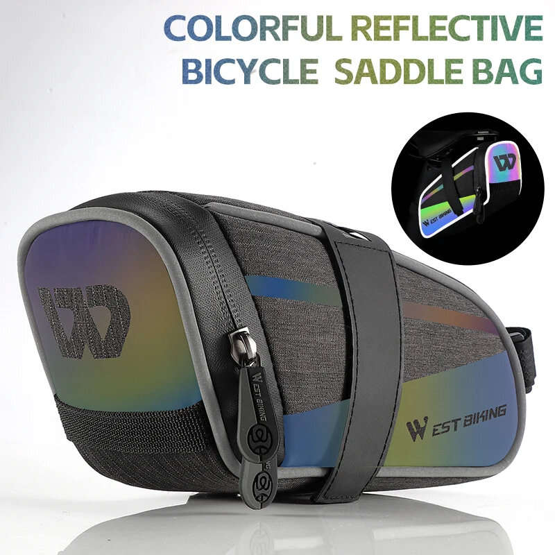 WEST BIKING 1.8L Large Capacity Colorful Reflective Bike Bag MTB Road Bike Under Seat Rear Tool Mesh