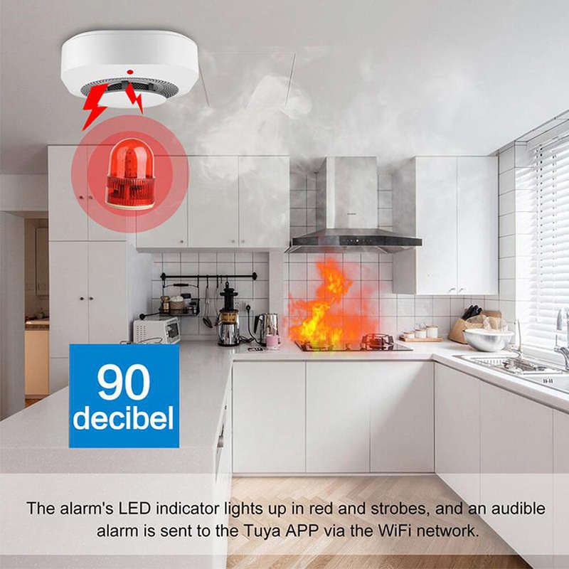 Tuya Wifi Smoke Sensor Fire Detection Alarm Smart Home Security Fire Protection Work with Alexa Goog