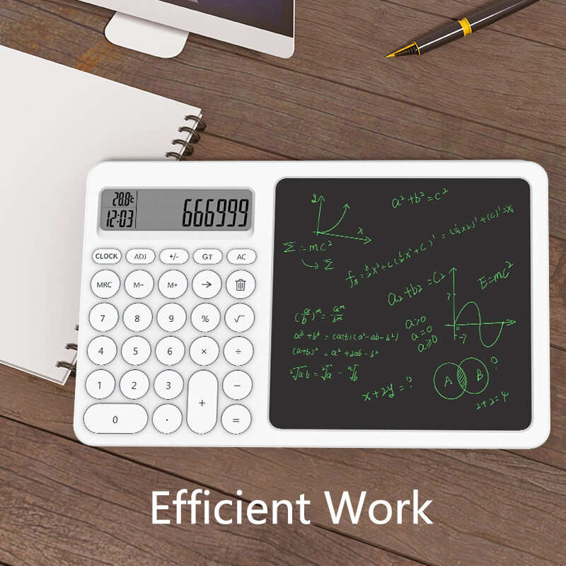2 in1 Desktop Standing Calculator With LCD Writing Tablet Electronic Calendar Time Temperatures for